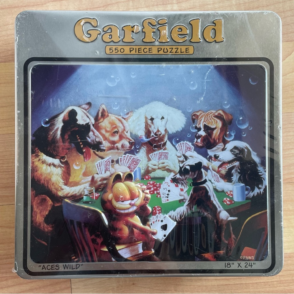 New Garfield 550 Piece Jigsaw Puzzle ACES WILD in Metal Tin  USAopoly 18"×24"